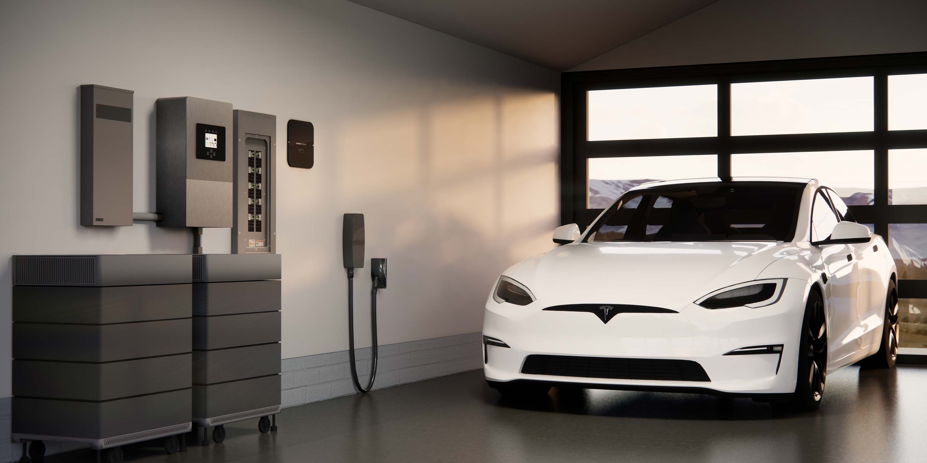 savant energy technology in a garage with a tesla